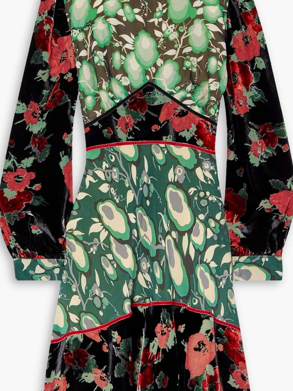edith floral-print silk crepe de chine and devoré-velvet mini dress