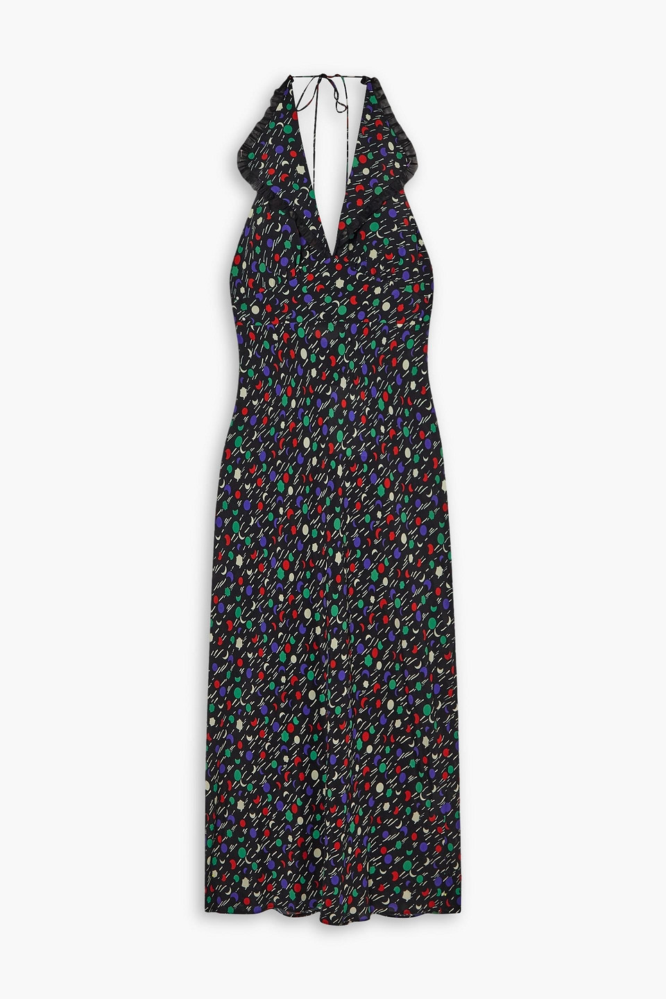 Rixo London Sabrina Ruffled Printed Voile Halterneck Maxi Dress In Black