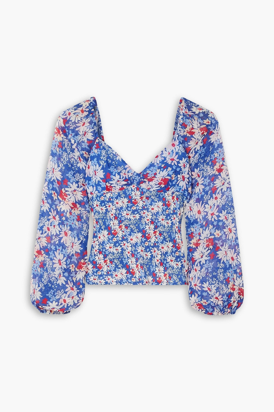 Rixo London Bridgette Floral-print Georgette Blouse In Blue