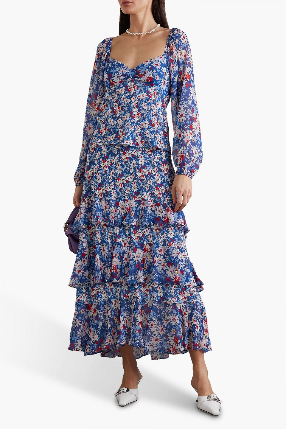 Rixo London Bridgette Floral-print Georgette Blouse In Blue