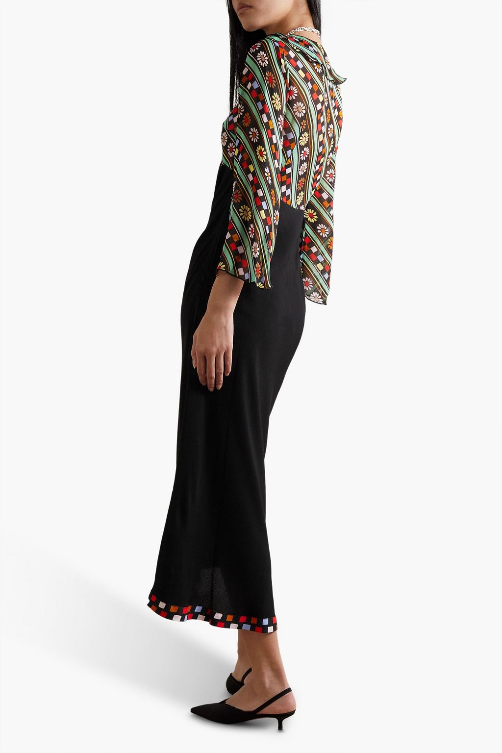 RIXO Lora printed chiffon and crepe midi dress