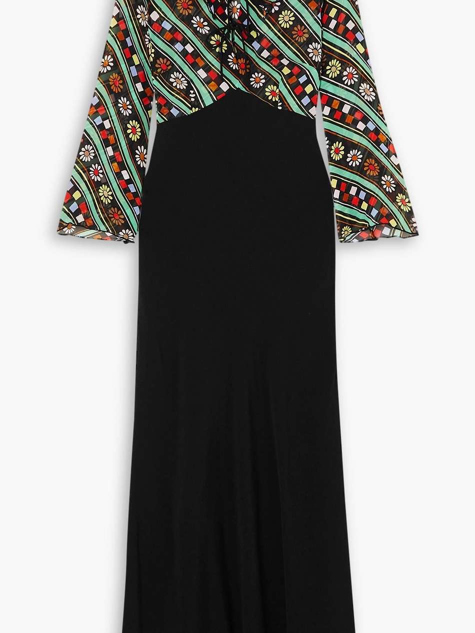 lora printed chiffon and crepe midi dress