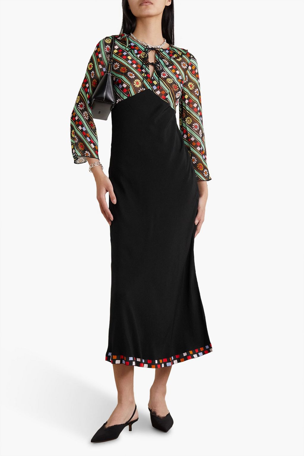 RIXO Lora printed chiffon and crepe midi dress