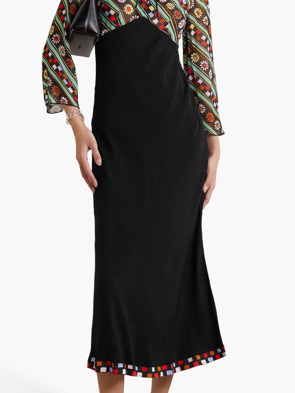 lora printed chiffon and crepe midi dress