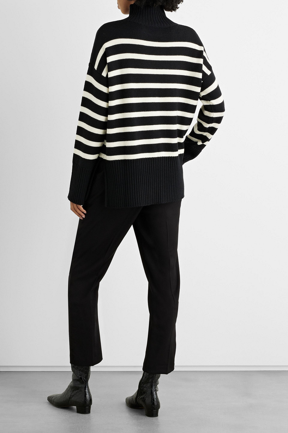 Shop Iris & Ink Sophie Striped Merino Wool Turtleneck Sweater In Black