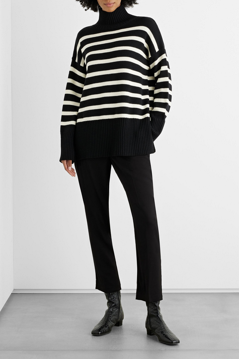 Shop Iris & Ink Sophie Striped Merino Wool Turtleneck Sweater In Black