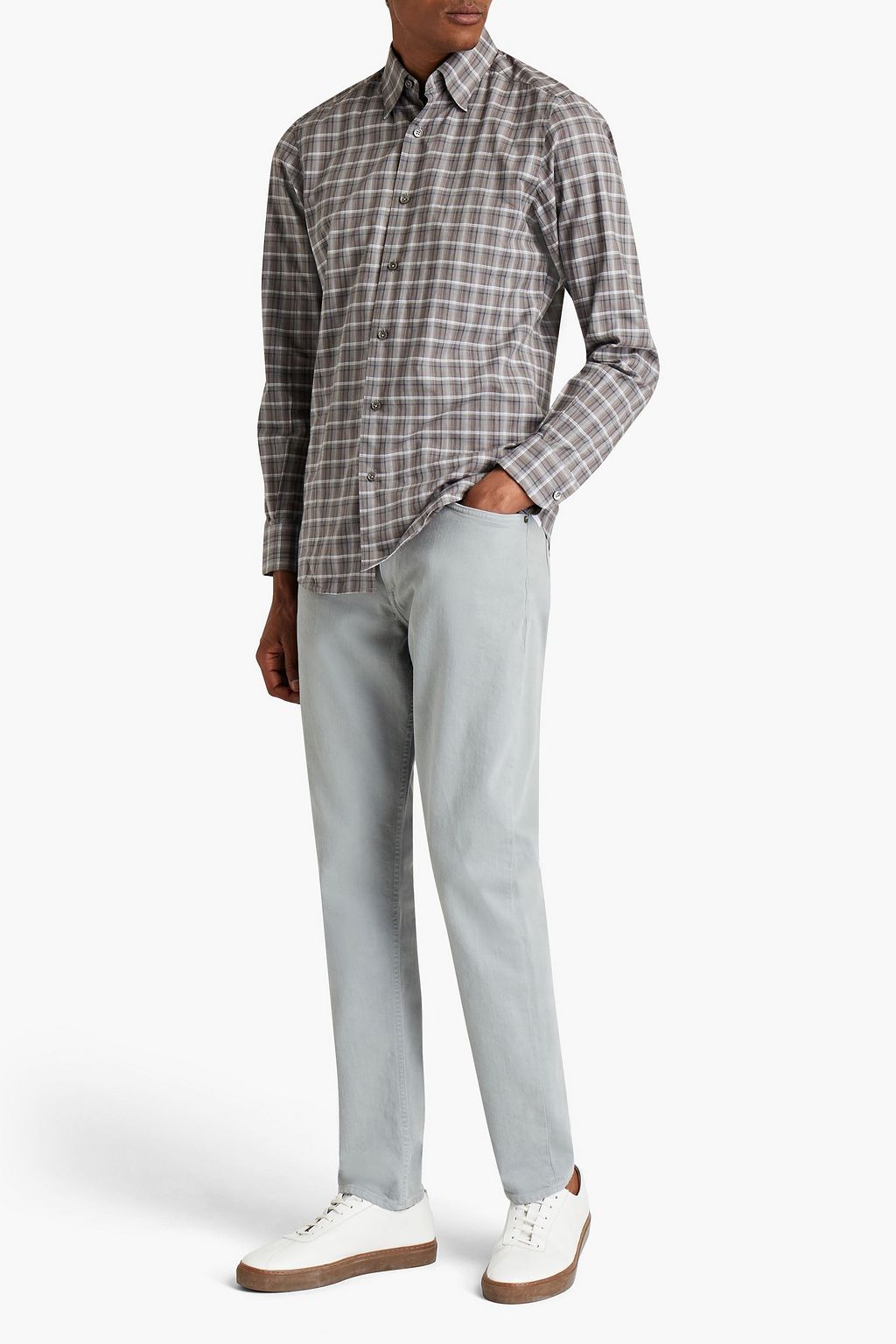 ZEGNA Checked cotton-poplin shirt