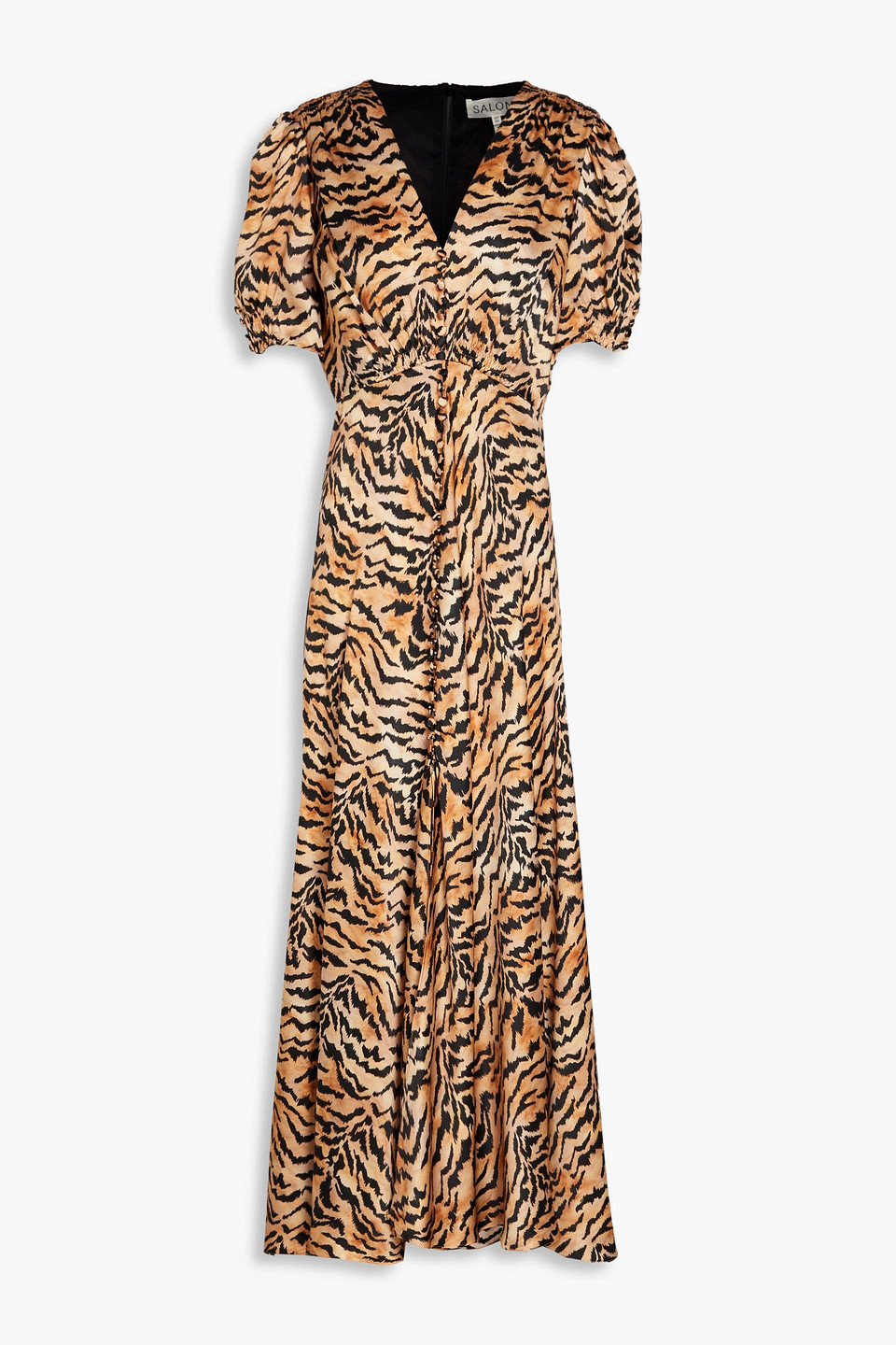 Saloni Lea Maxikleid Aus Seide Mit Tigerprint Und Verzierung