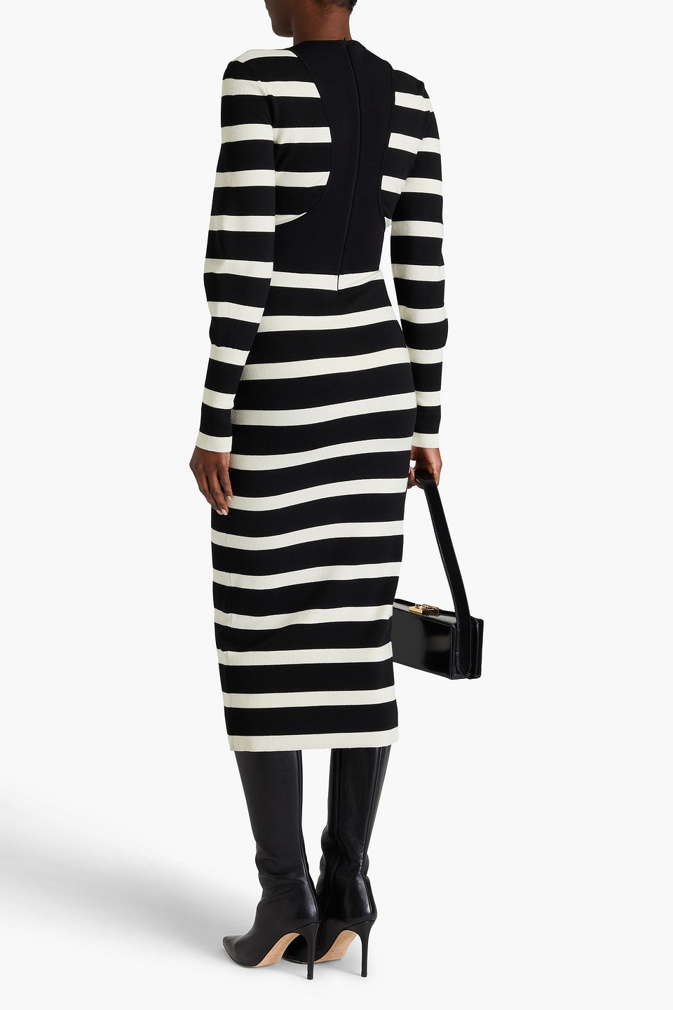 ALEXANDER MCQUEEN STRIPED WOOL-BLEND MIDI DRESS