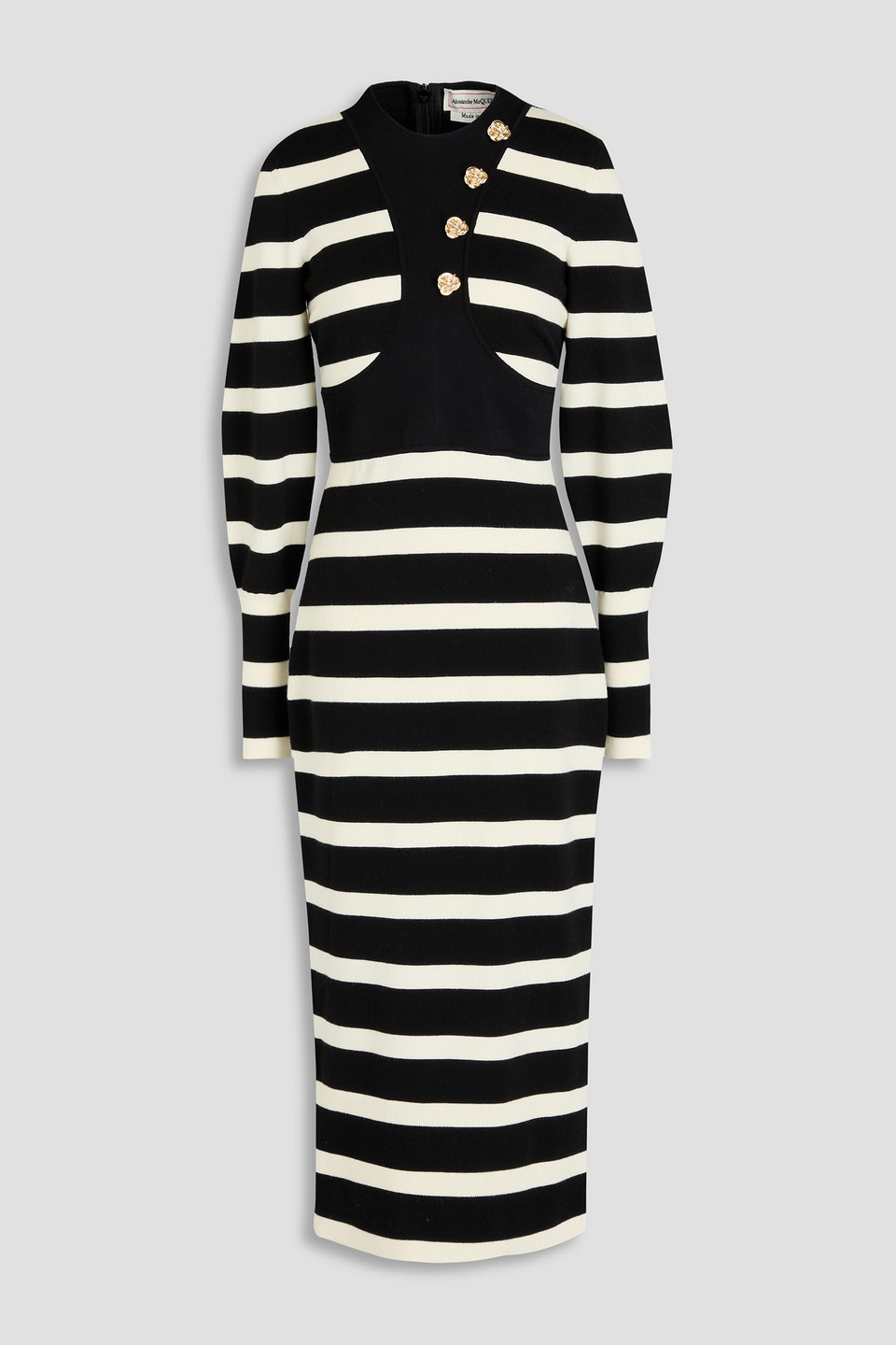 ALEXANDER MCQUEEN STRIPED WOOL-BLEND MIDI DRESS