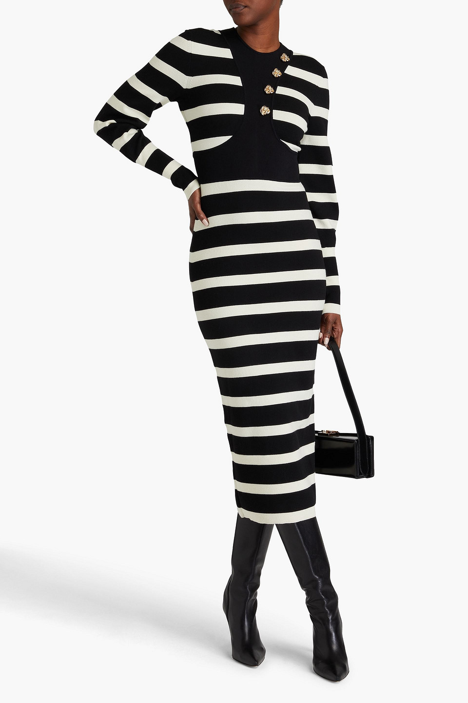 ALEXANDER MCQUEEN STRIPED WOOL-BLEND MIDI DRESS