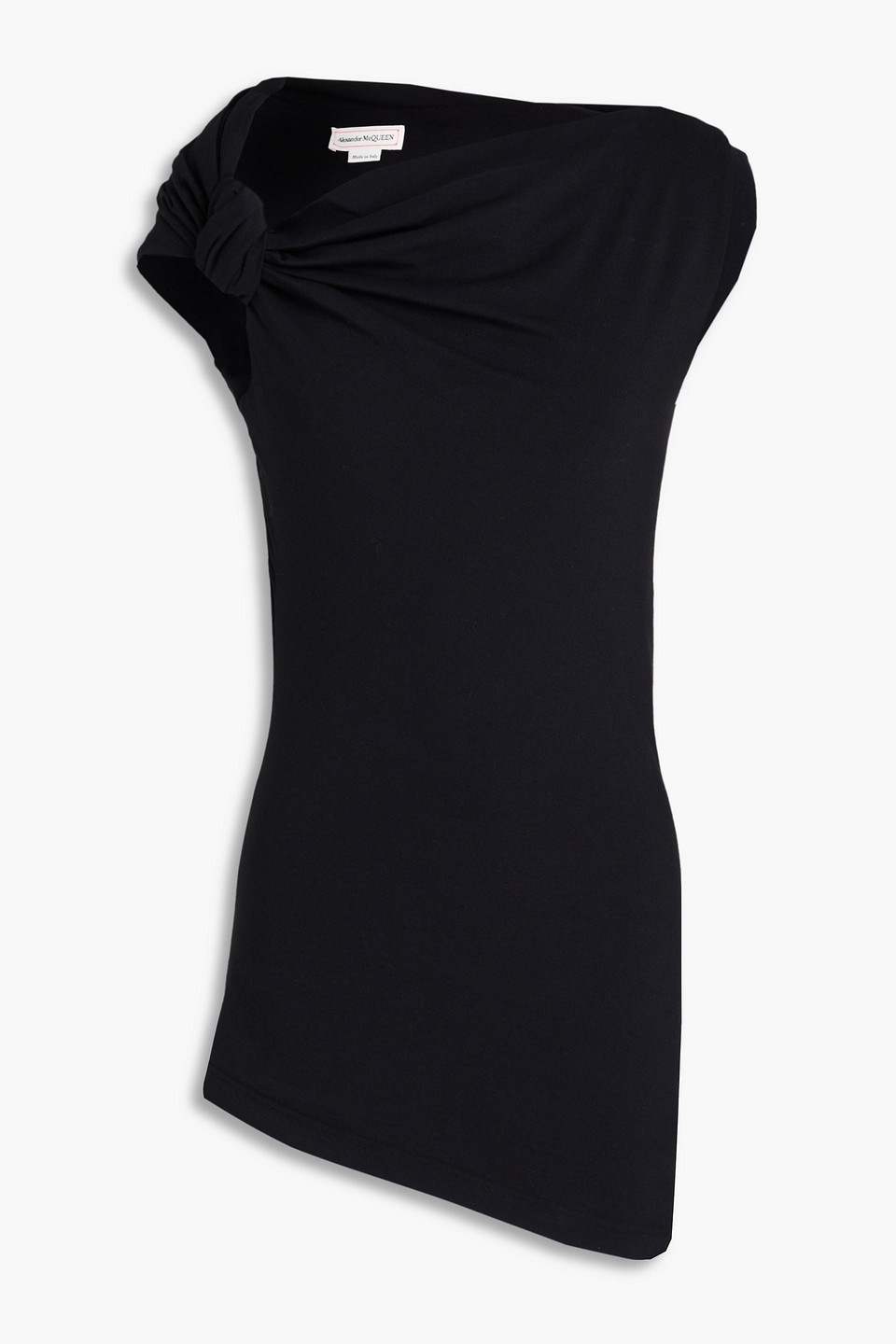 mcqueen - asymmetric knotted stretch-cotton jersey top - black - it 34