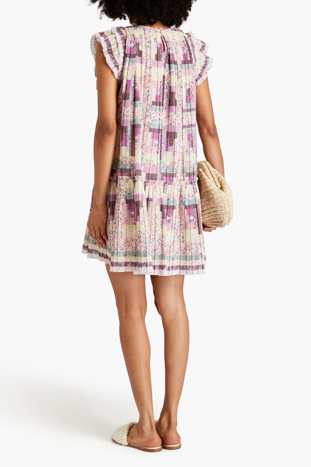 SEA Naya pleated printed woven mini dress