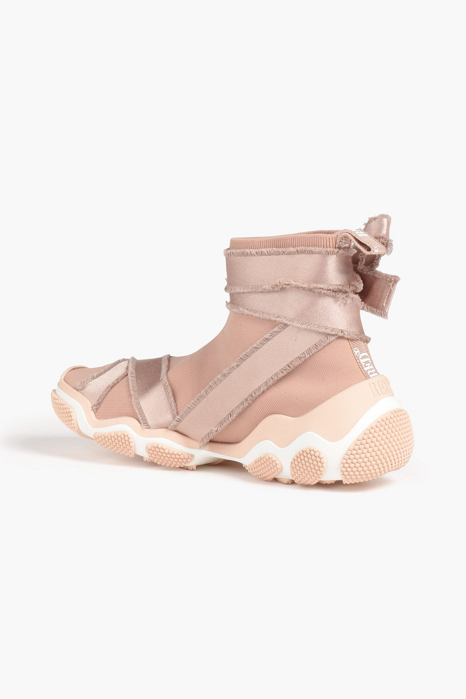 Shop Redv Glam Run Satin-trimmed Stretch-knit High-top Sneakers In Neutral