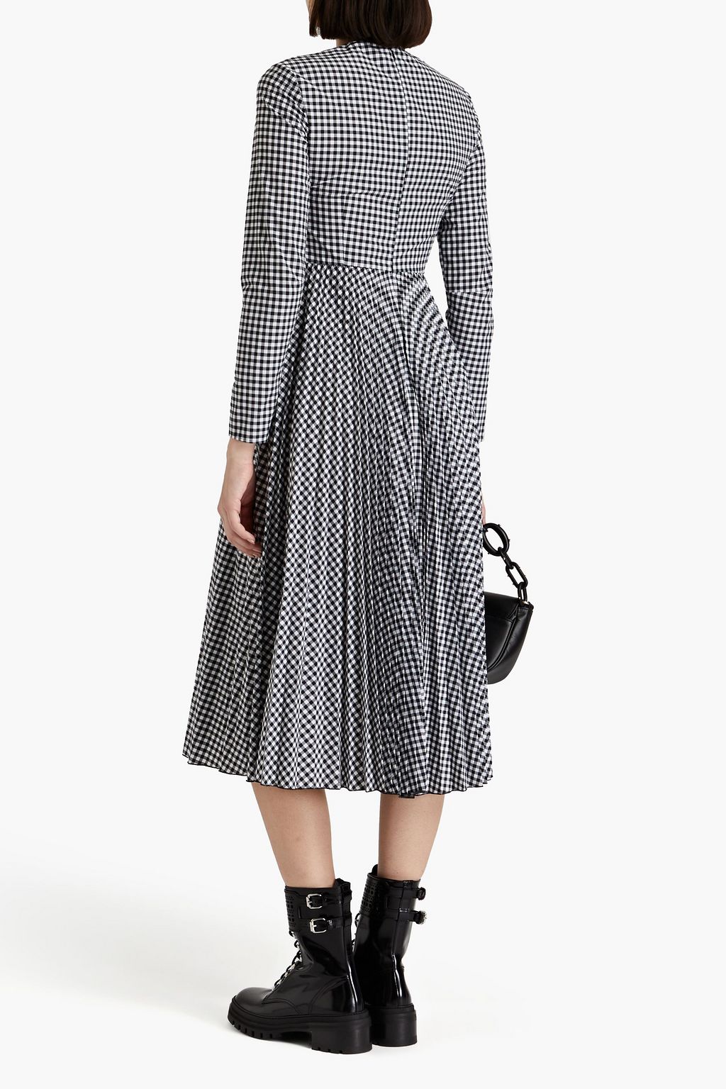 REDVALENTINO فستان متوسط الطول من البوبلين المصنوع من مزيج من القطن مزين بكسرات وبطبعة مربعات
