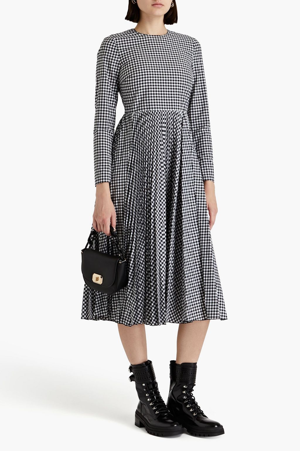 REDVALENTINO فستان متوسط الطول من البوبلين المصنوع من مزيج من القطن مزين بكسرات وبطبعة مربعات