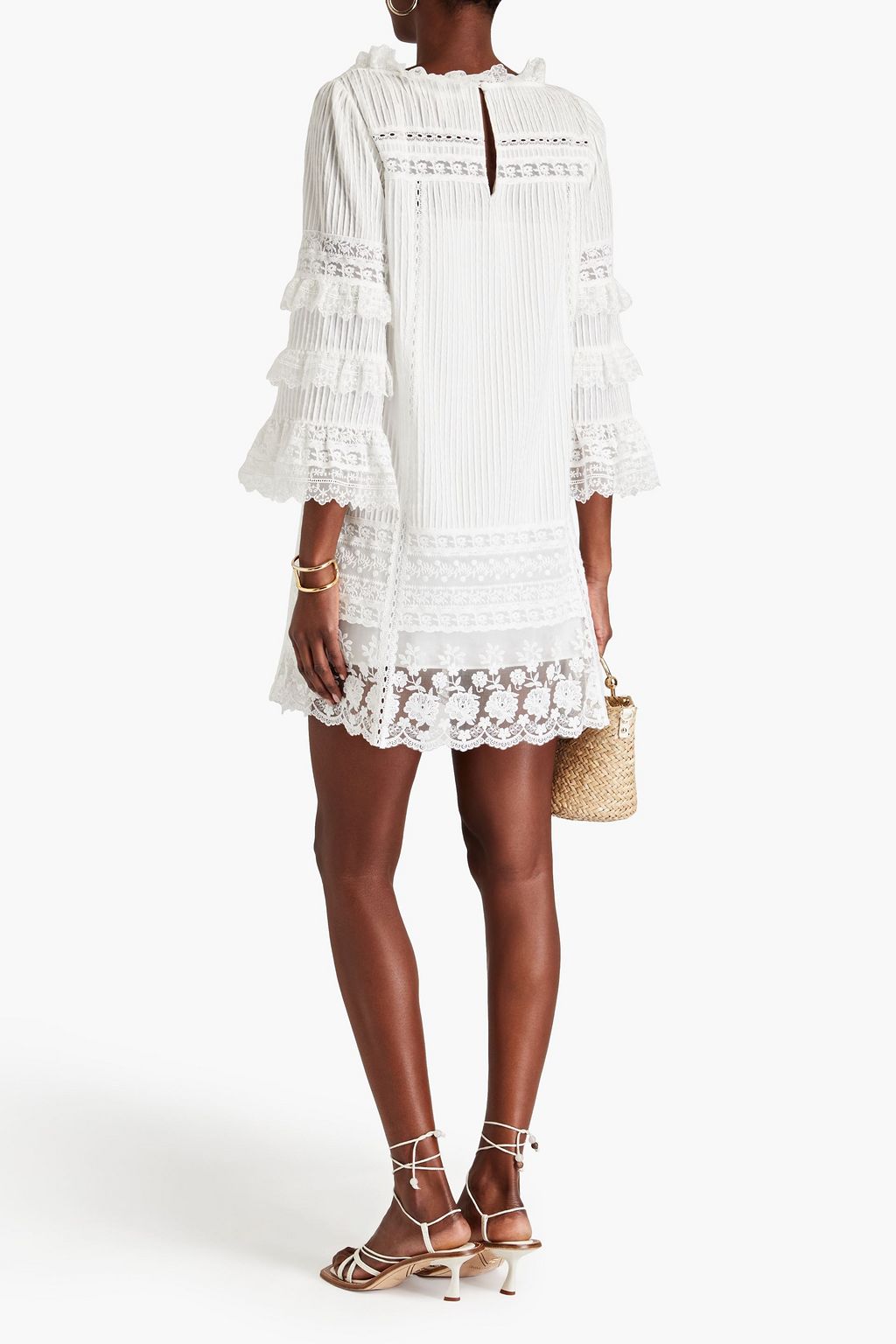 SALONI Lea lace-trimmed ruffled cotton mini dress