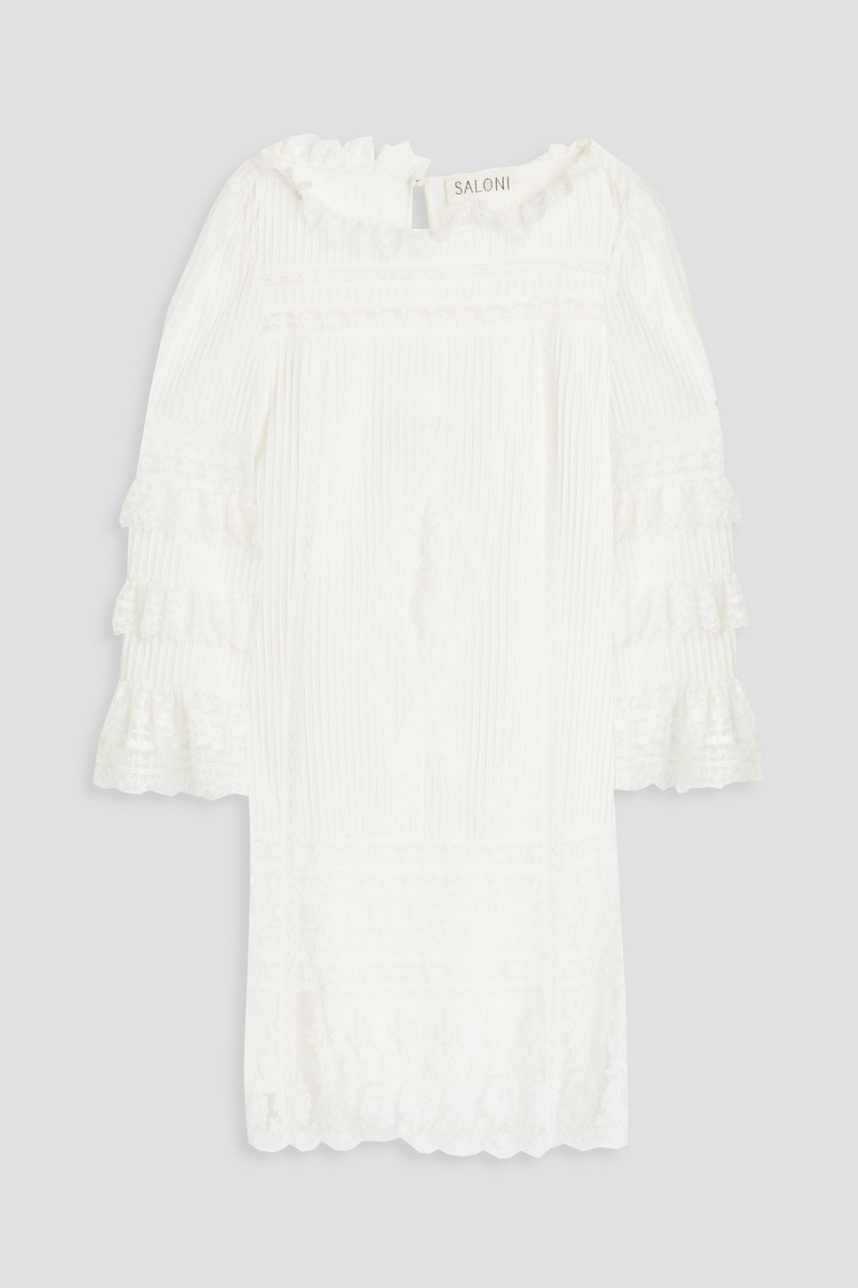 Saloni Lea Lace-trimmed Ruffled Cotton Mini Dress In Ivory