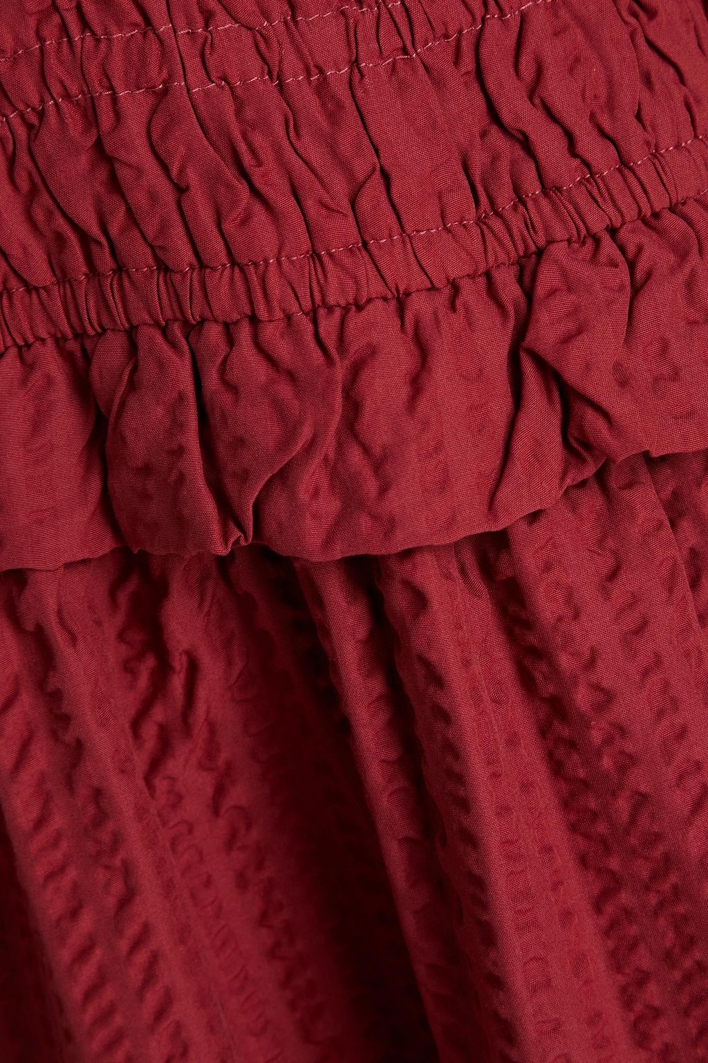SEA Sevyn gerafftes Midikleid aus Seersucker mit Rüschen