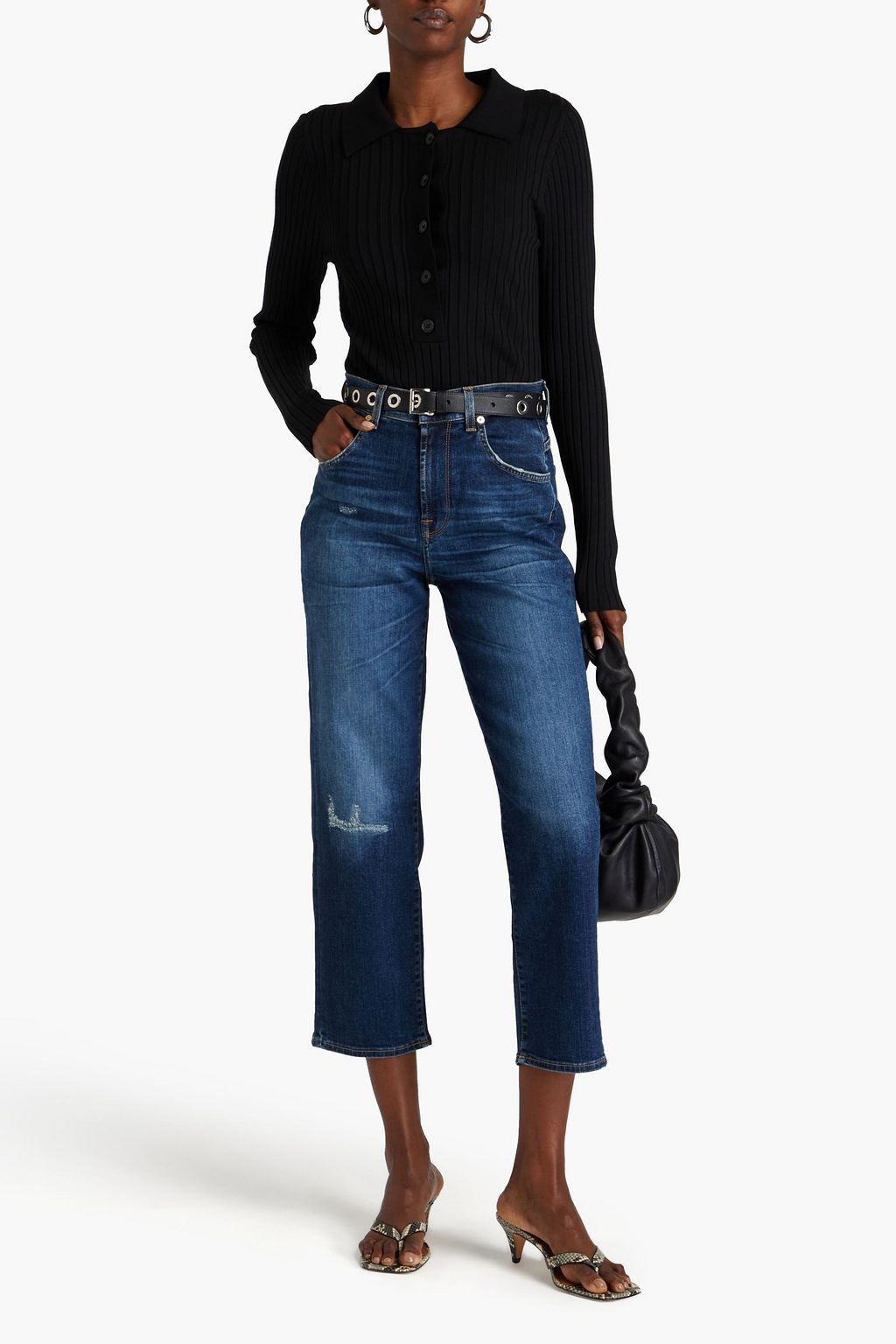7 FOR ALL MANKIND جينز «موديرن» قصير بأرجل مستقيمة وبخصر عالٍ بتأثير معتق