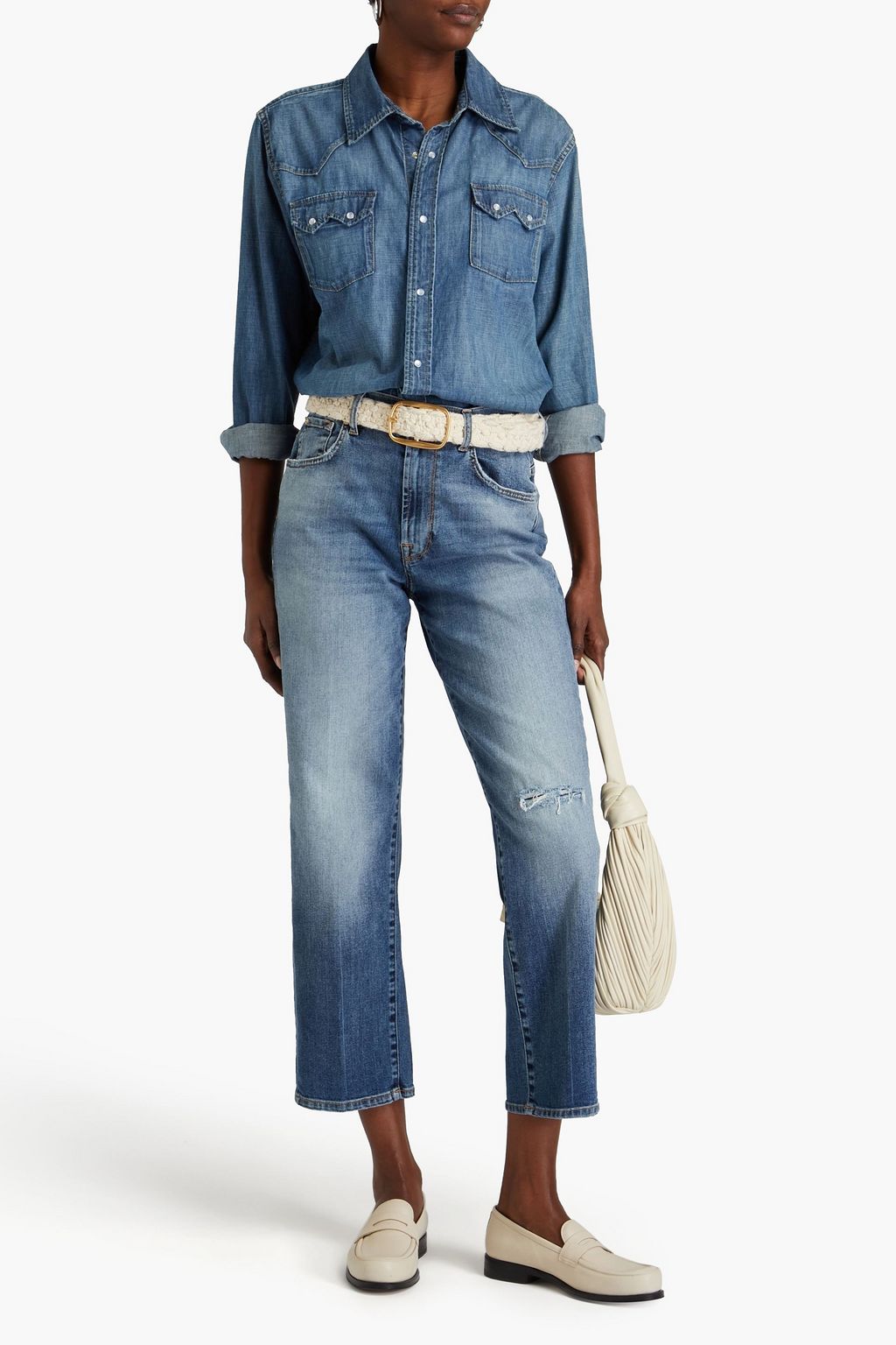 7 FOR ALL MANKIND جينز «موديرن» قصير بأرجل مستقيمة وبخصر عالٍ بتأثير معتق