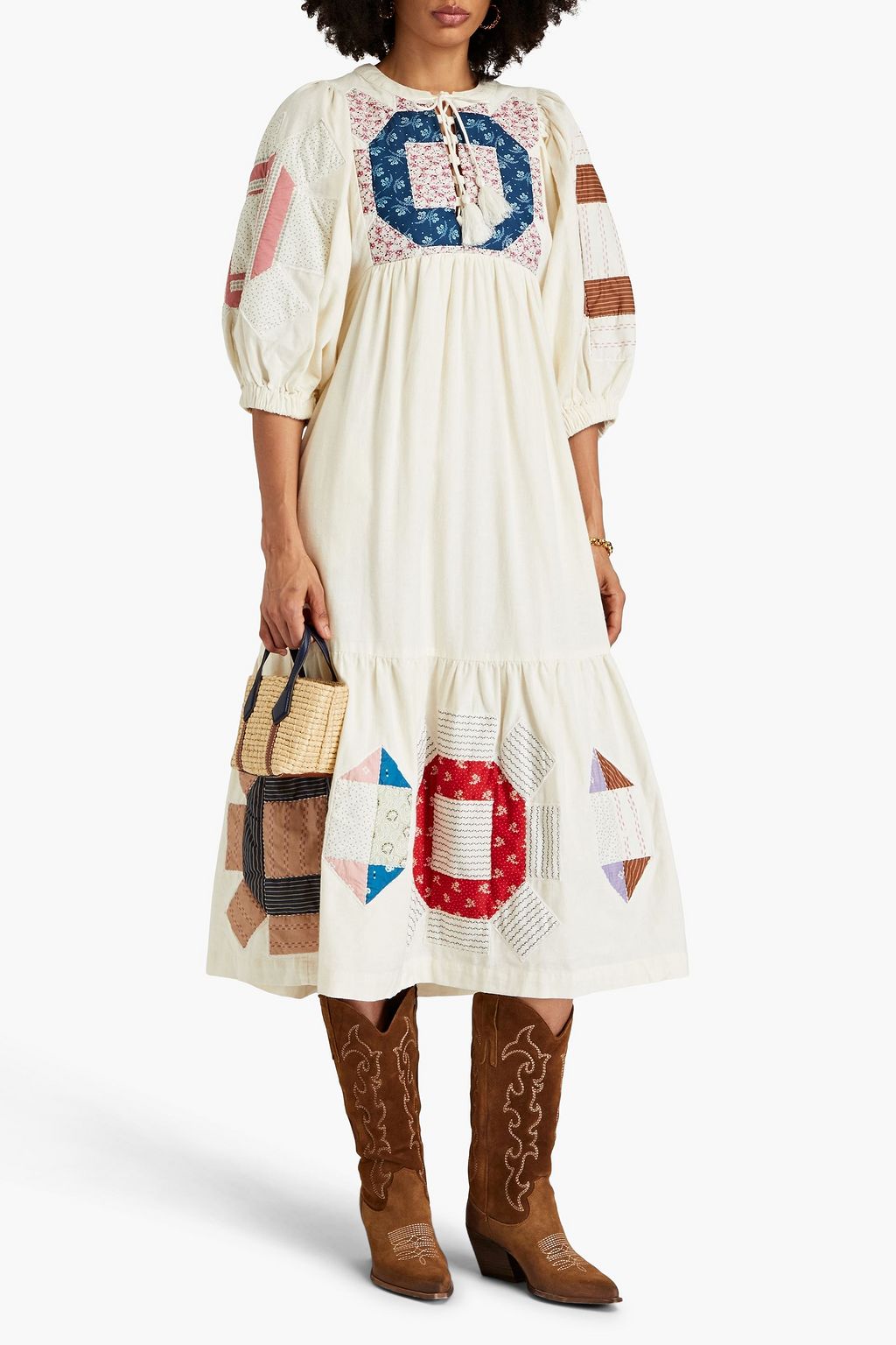 SEA Nohr patchwork cotton and linenblend midi dress THE