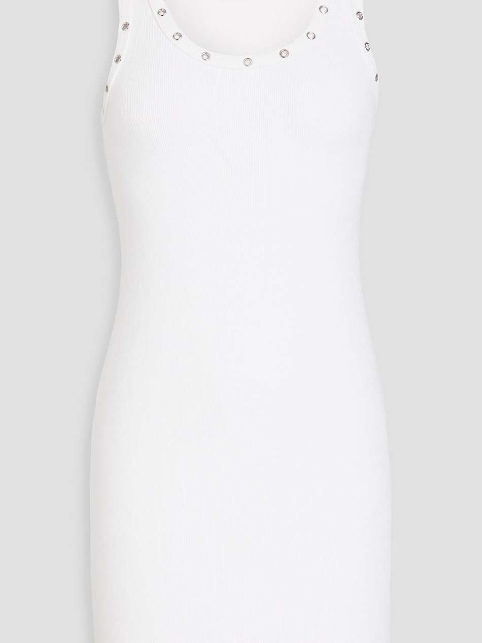 eyelet-embellished ribbed stretch cotton-jersey mini dress