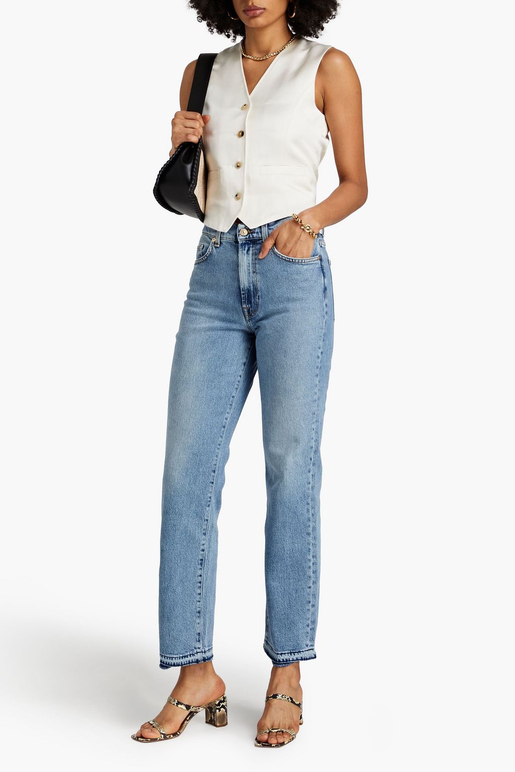 7 FOR ALL MANKIND 페이디드 하이라이즈 스트레이트 레그 진