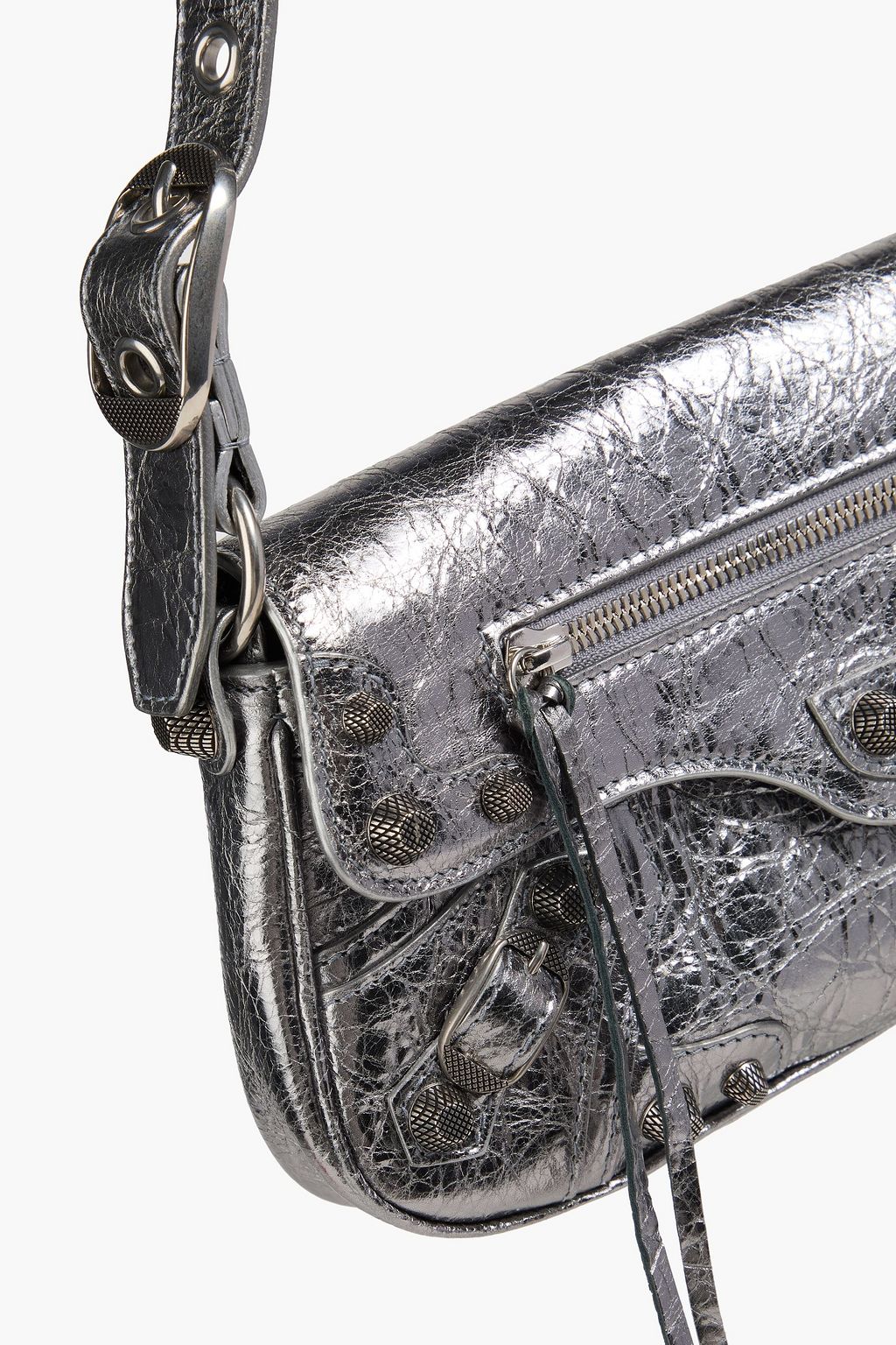 BALENCIAGA Schultertasche „Le Cagole“ aus Craquelé-Leder mit Metallic-Effekt
