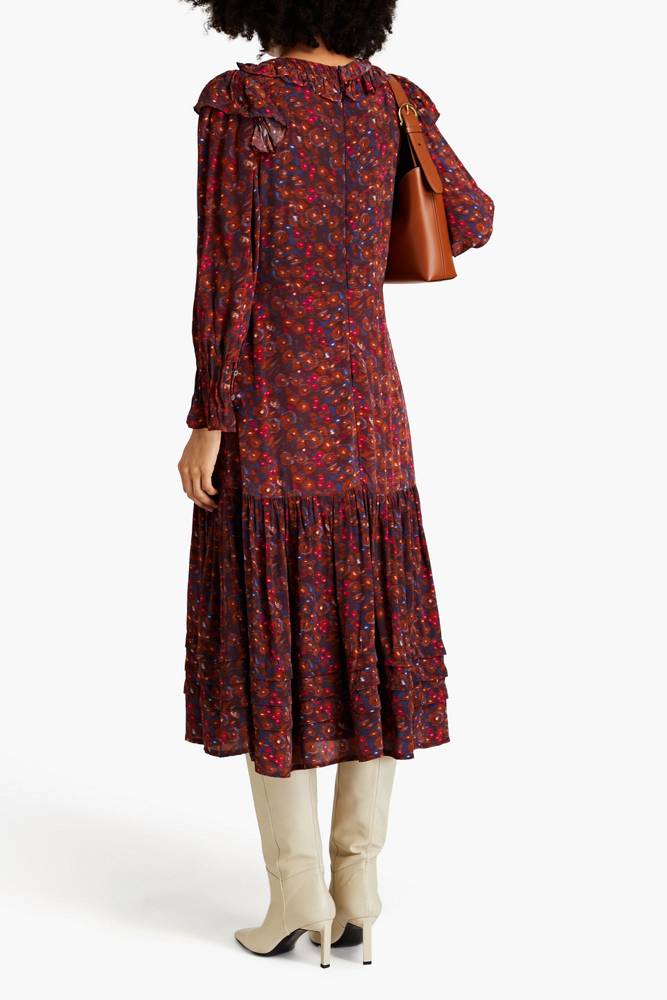 Sea Ilana Pleated Printed Crepe De Chine Midi Dress In Grape