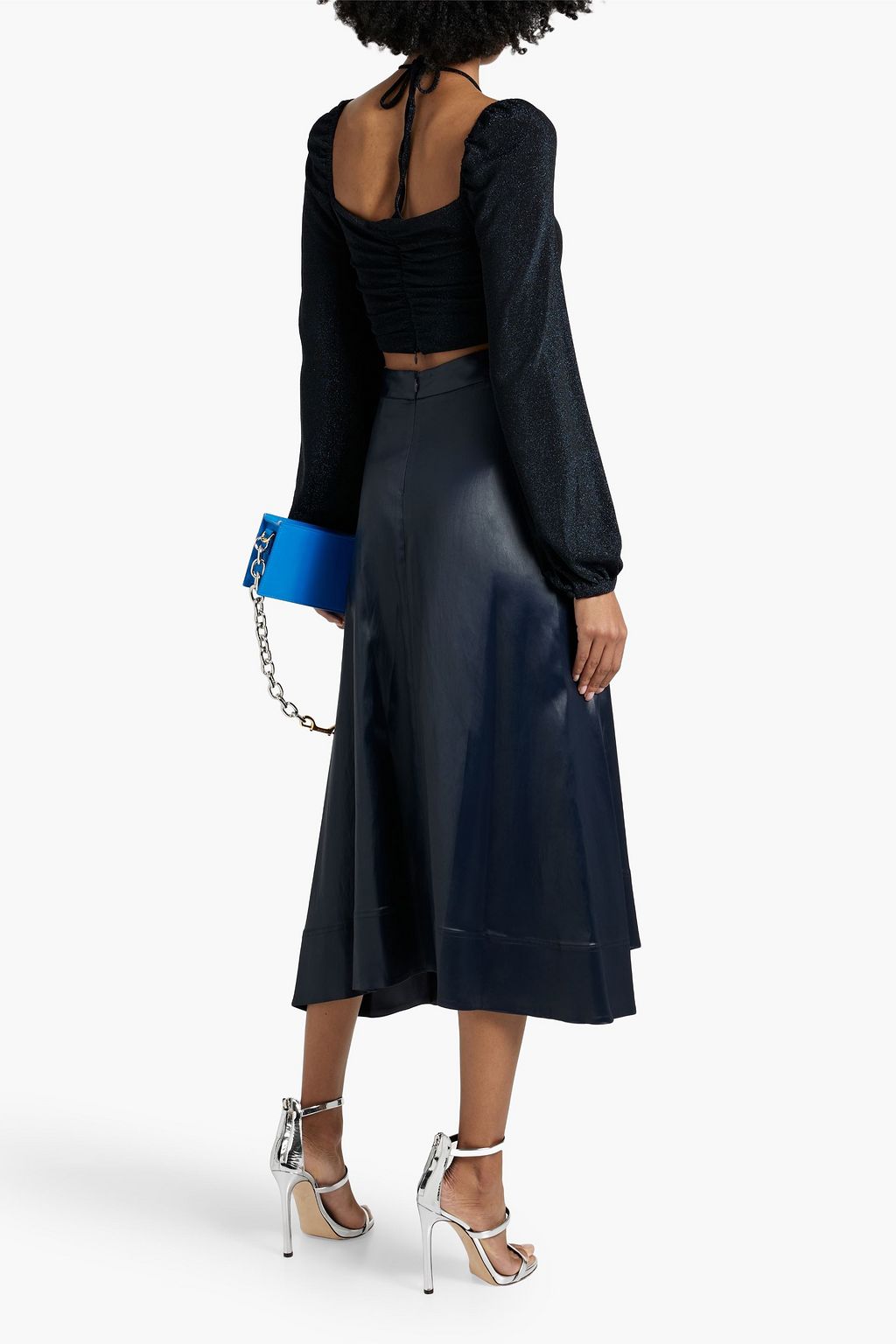 NICHOLAS Cropped cutout metallic stretch-jersey top