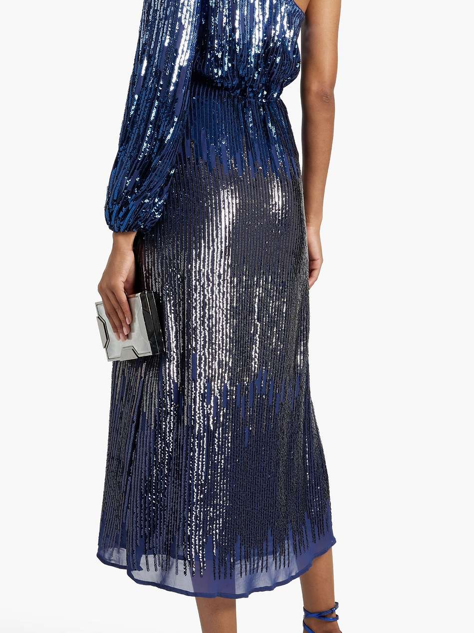 one-sleeve sequined dégradé chiffon midi dress