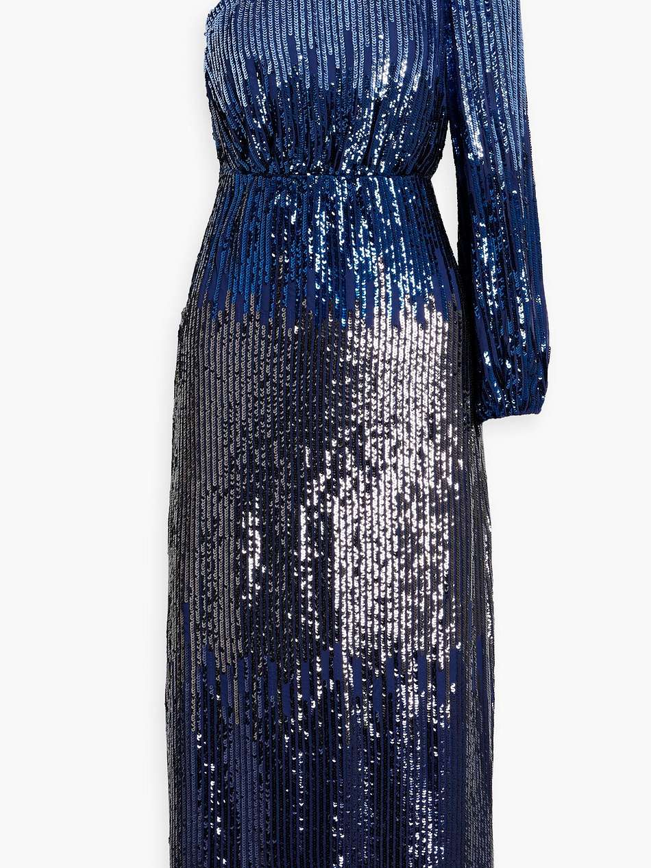 one-sleeve sequined dégradé chiffon midi dress