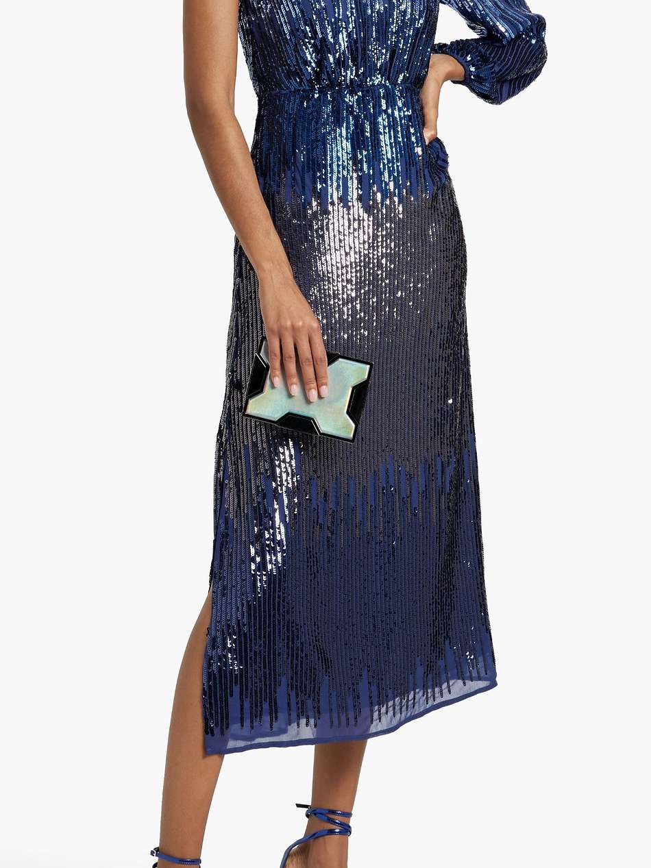 one-sleeve sequined dégradé chiffon midi dress
