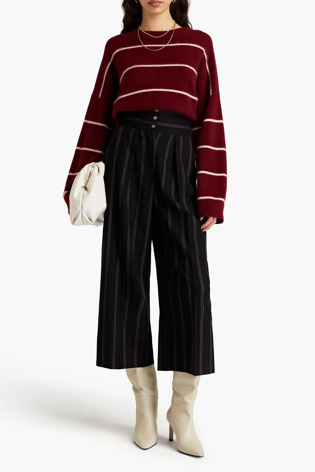 ETRO ウール混フランネル クロップド ワイドレッグパンツ ストライプ