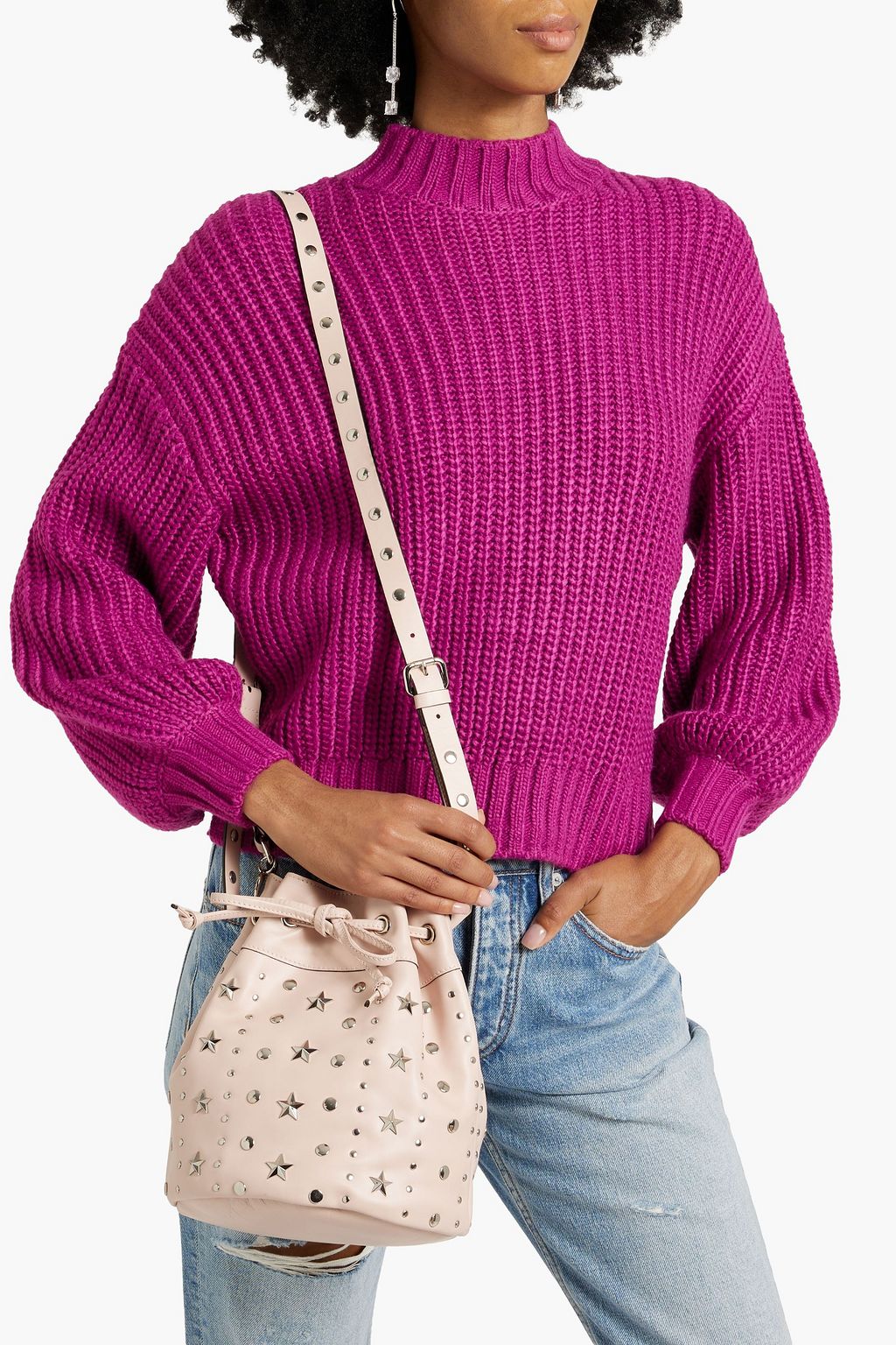 RED(V) Studded leather bucket bag