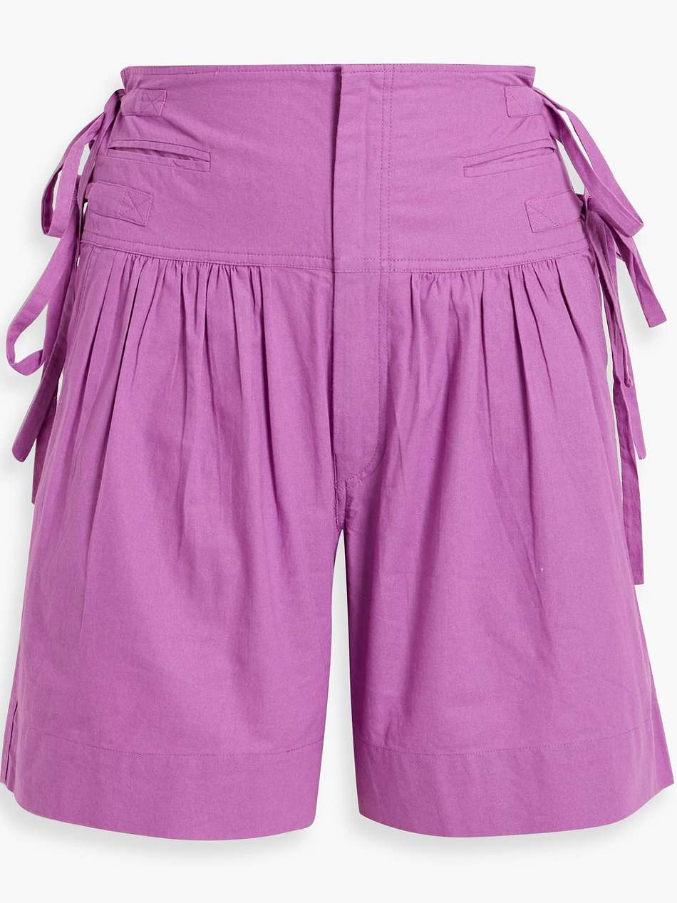 opala bow-detailed gathered cotton-poplin shorts