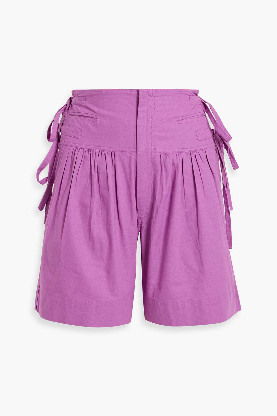 Isabel Marant Étoile Opala Bow-detailed Gathered Cotton-poplin Shorts In Lavender