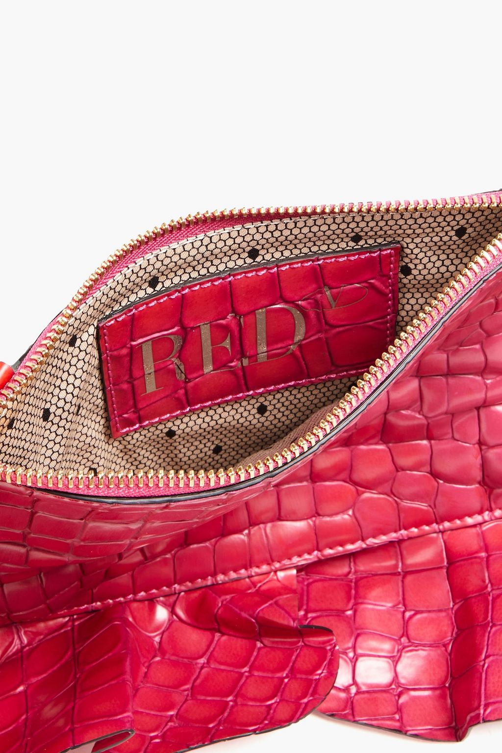 RED(V) حقيبة كتف من الجلد بنقشة جلد التمساح بتصميم بكشاكش