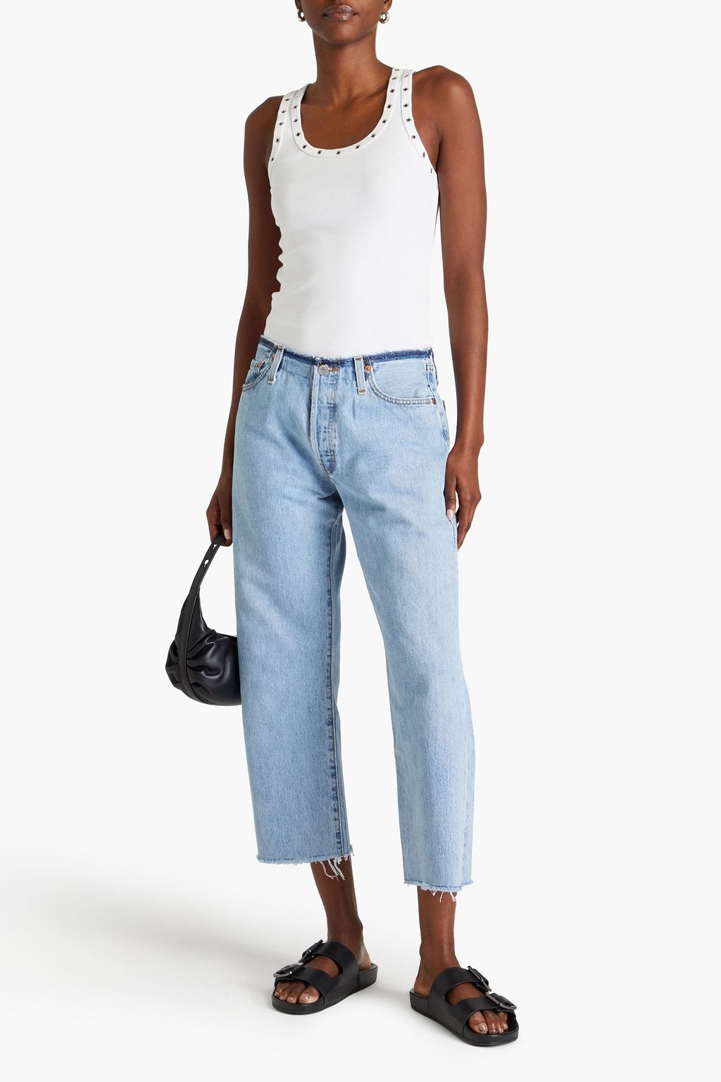RE/DONE WITH LEVI'S جينز بأرجل مستقيمة وخصر متوسط الارتفاع بتصميم قصير