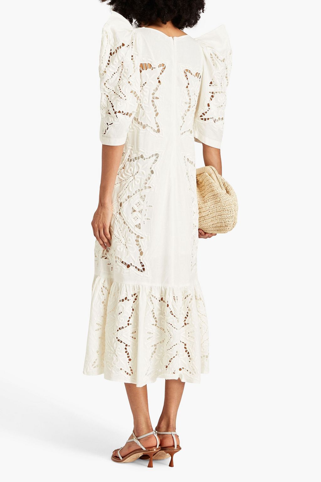 SEA Anita broderie anglaise cotton and linen-blend midi dress