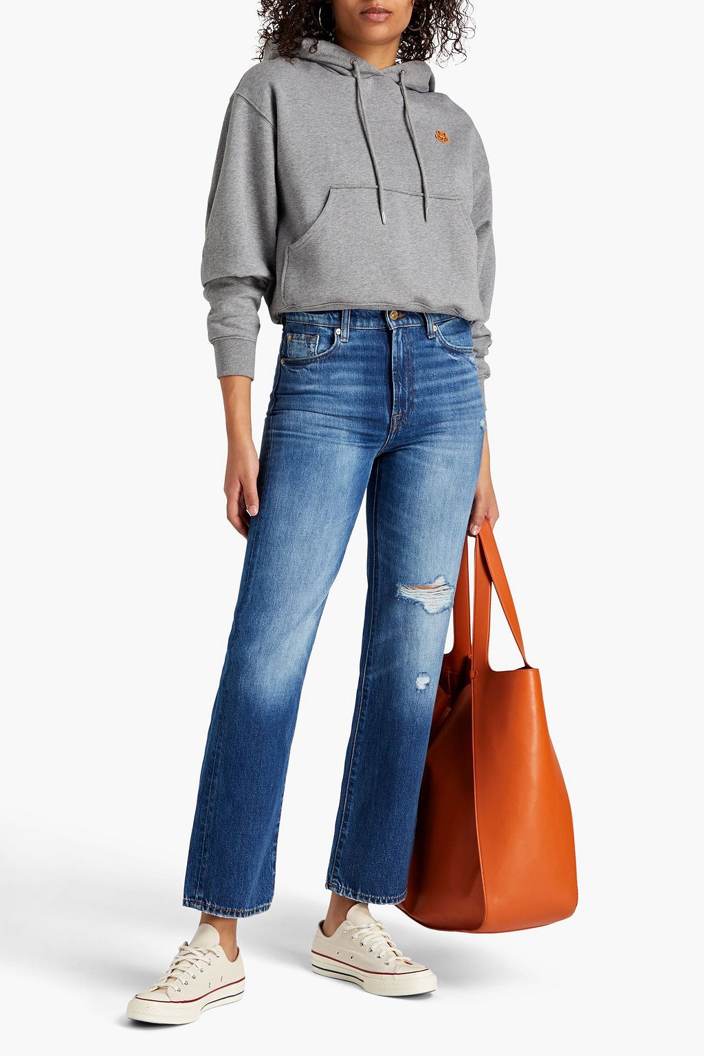 7 FOR ALL MANKIND Logan Stovepipe distressed high-rise straight-leg jeans