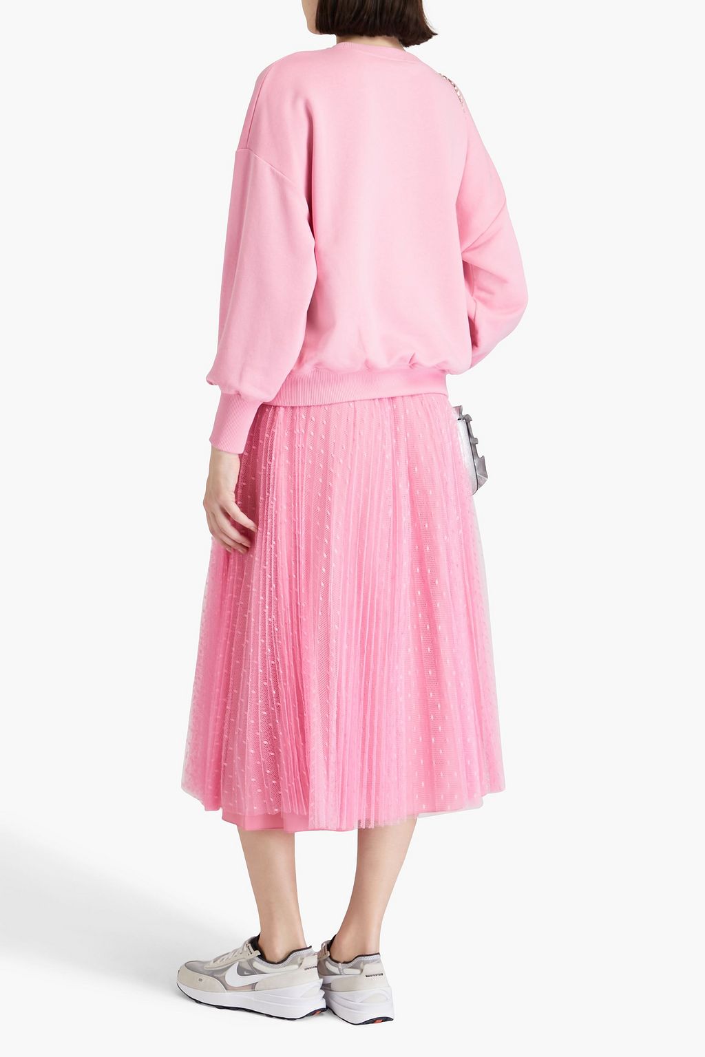 REDVALENTINO Pleated point d'esprit midi skirt