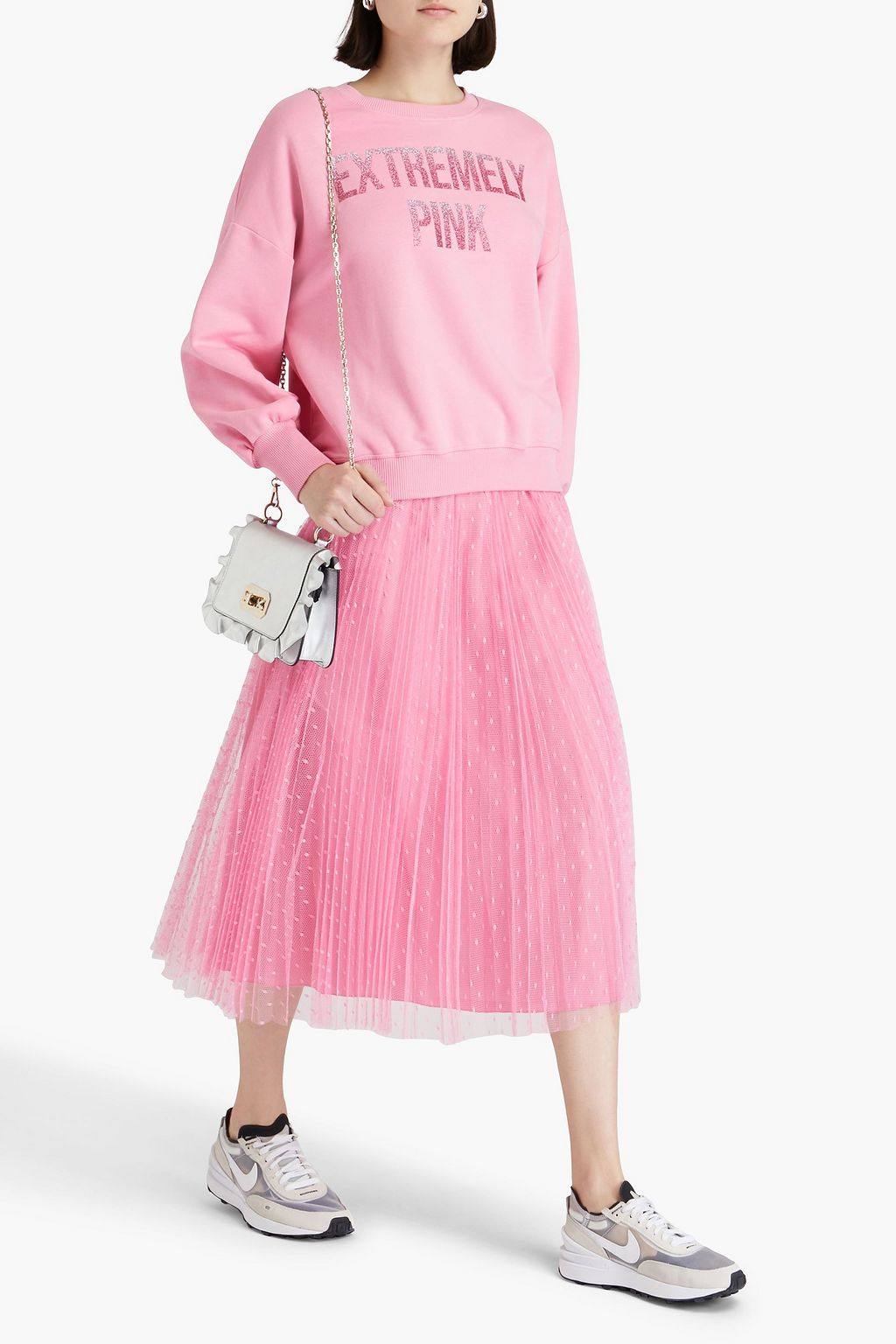 REDVALENTINO Pleated point d'esprit midi skirt