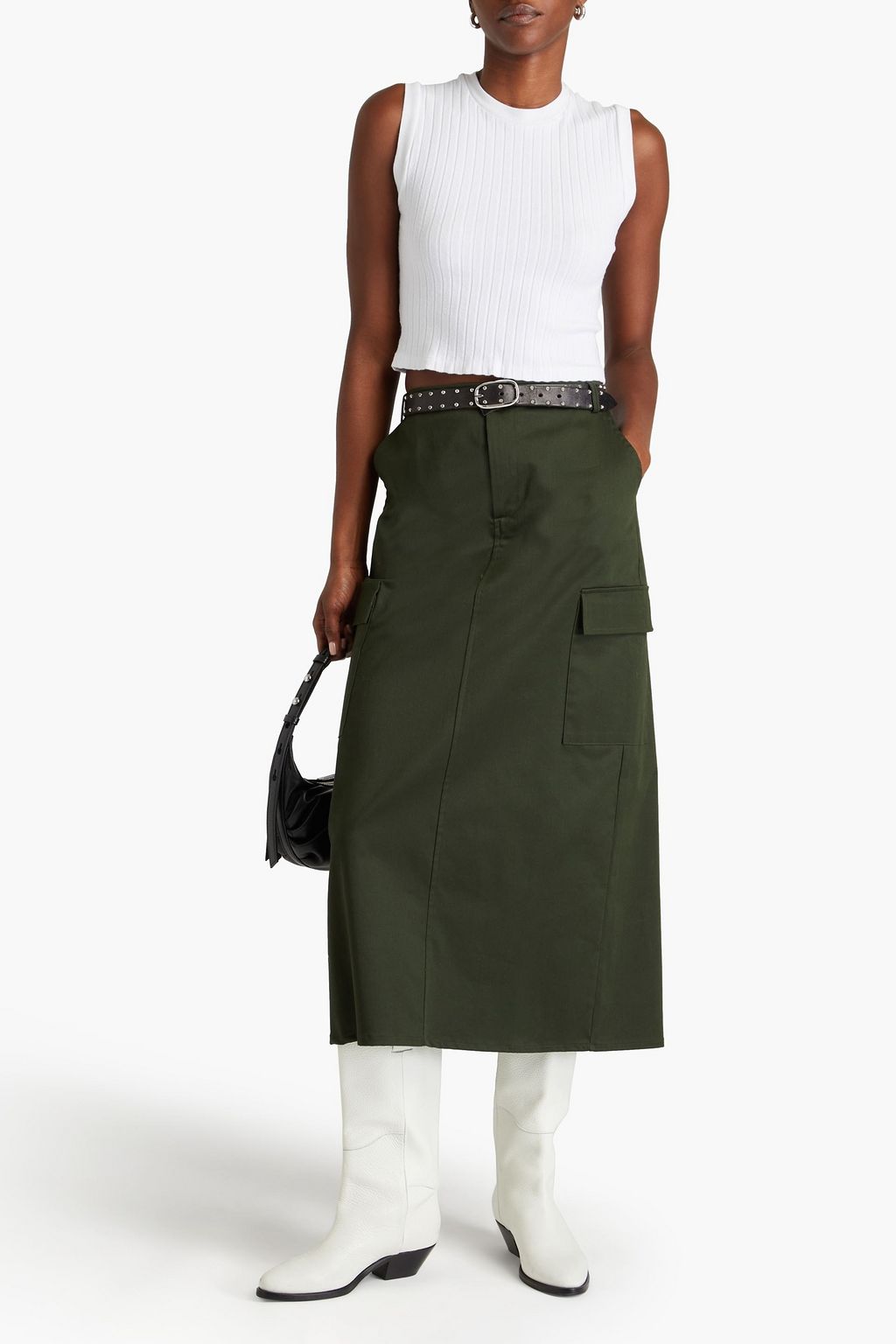 RE/DONE BY HANES Cropped ribbed hemp-blend jersey tank