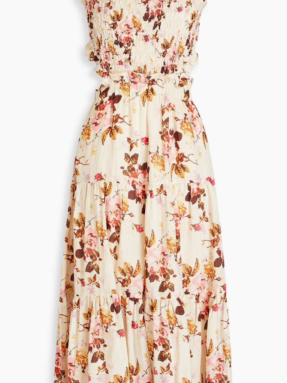 esme tiered floral-print ramie midi dress