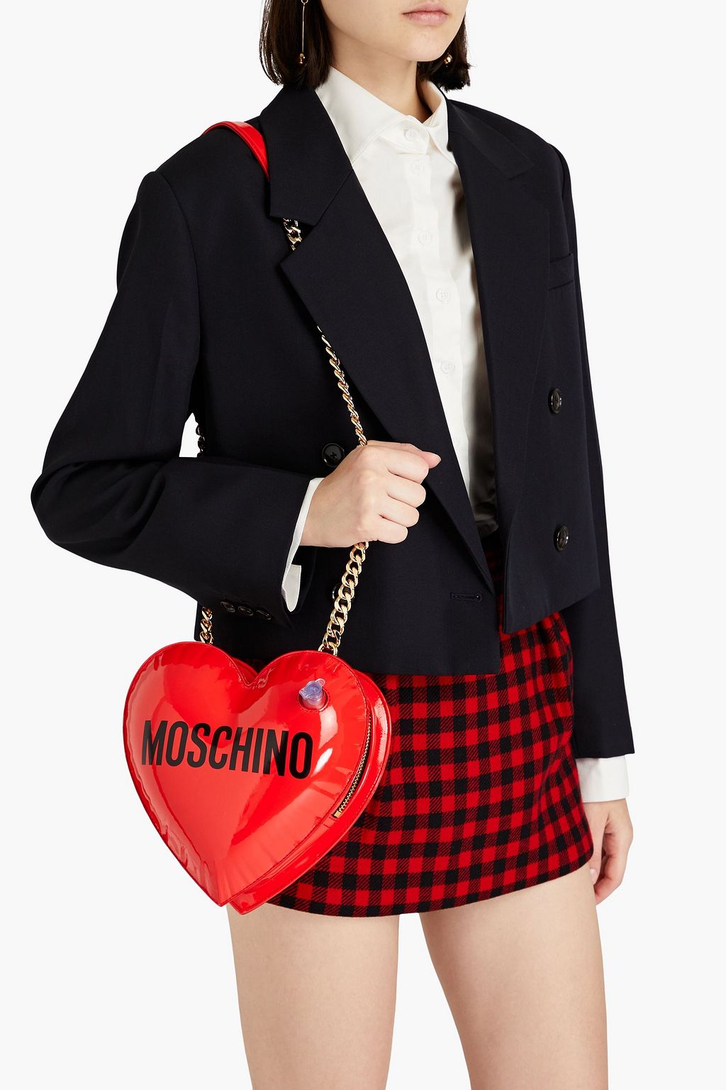 MOSCHINO Logo-print faux patent leather shoulder bag