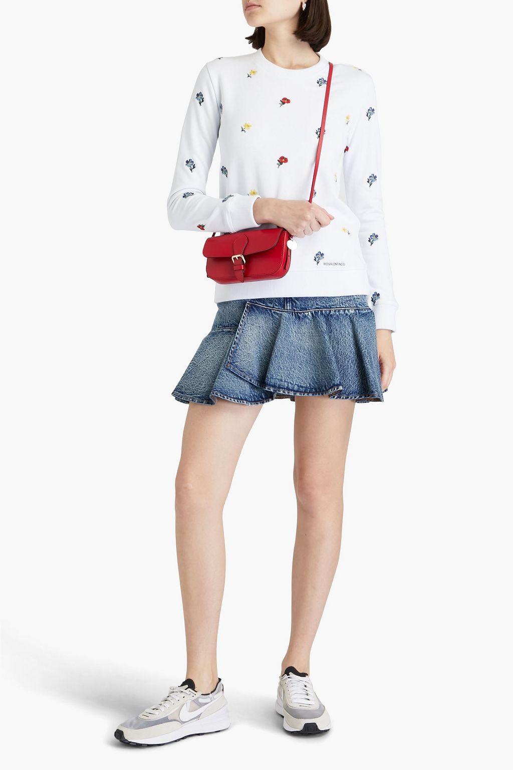 REDVALENTINO 자수 장식 프렌치 코튼 혼방 테리 스웻셔츠