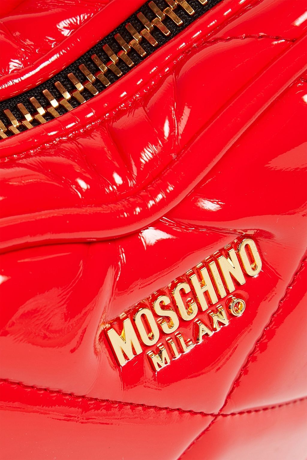 MOSCHINO Quilted faux patent-leather tote