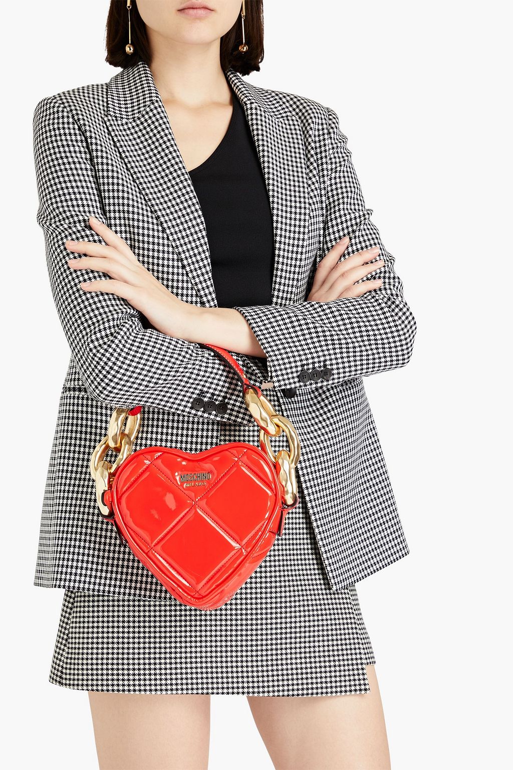 MOSCHINO Quilted faux patent-leather tote